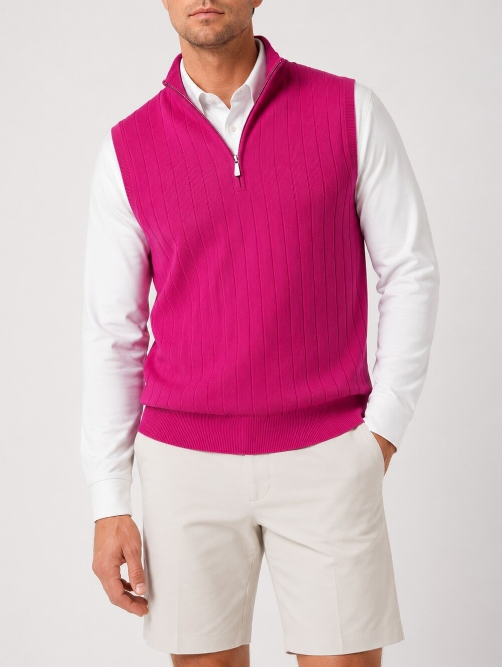 Bobby Jones Signature Merino Wool 1/4 Zip Lined Golf Wind Vest Pink M Preppy